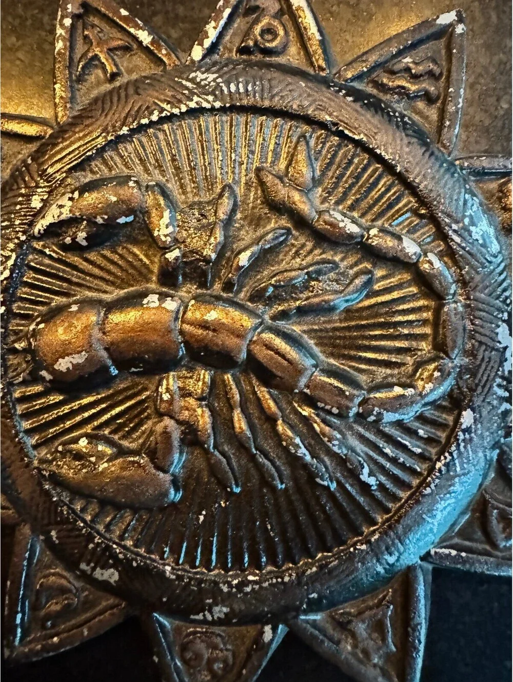 Vintage 1969 E. MESA Cast Aluminum Zodiac Sunburst Wall Plaque - SCORPIO